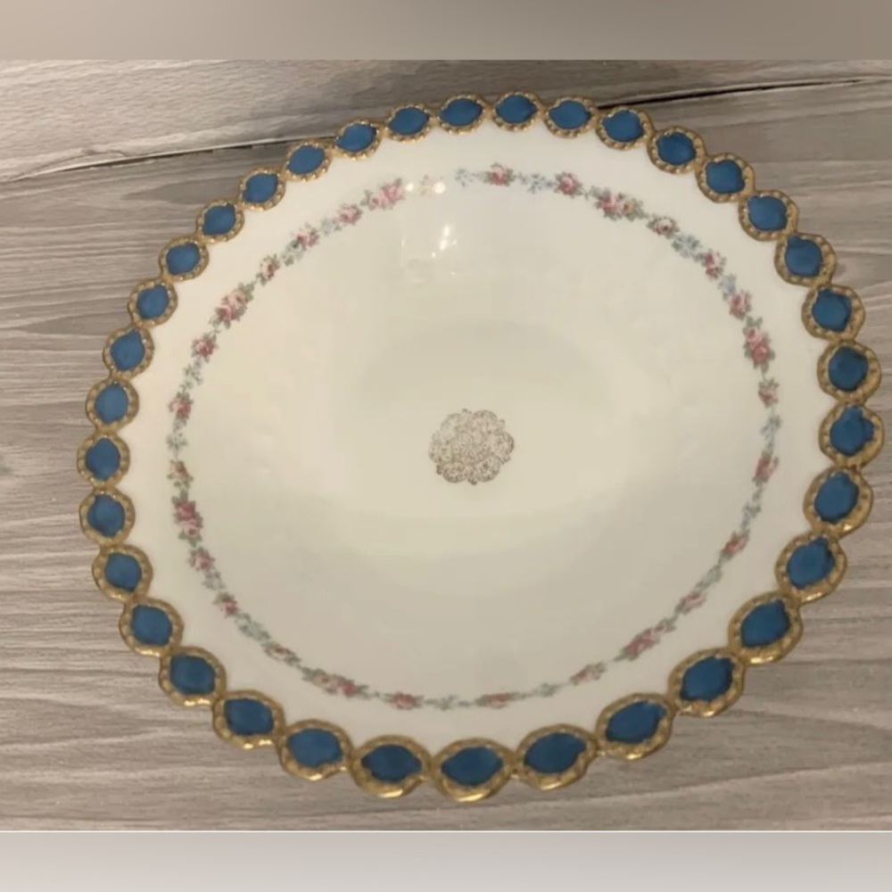 Vintage Royal Austria O&EG Bowl with Blue & Gold Trim 9” Beautiful!